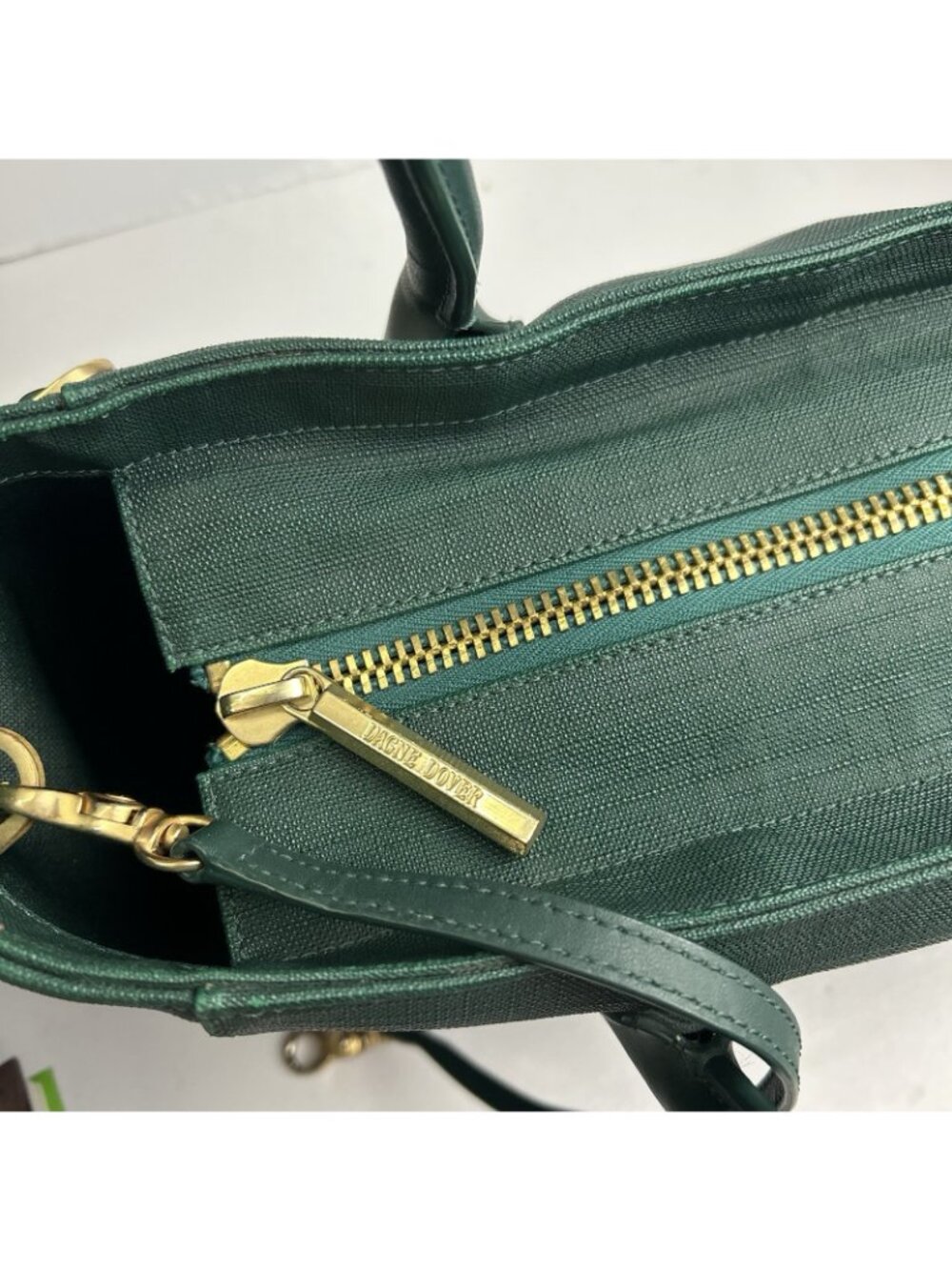 DAGNE DOVER Signature Legend Green Coated Canvas Large Laptop Tote Bag - Picture 15 of 16